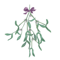 Afdeling van maretak met bessen en boog digitaal illustratie waterverf stijl. Kerstmis plant, groen bladeren hand- getrokken. element voor 2024 nieuw jaar ontwerp, kaart, vakantie afdrukken. png