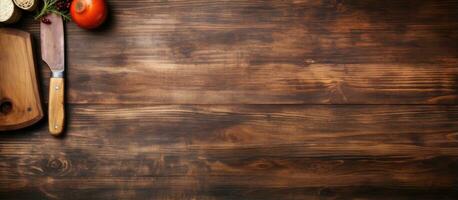 Closeup of wooden kitchen board in home interior concept photo