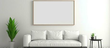 Setting up a interior scene featuring a sofa and an empty poster photo