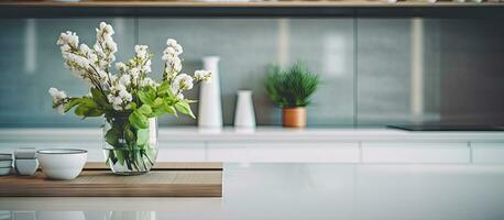 Modern and elegant kitchen interior design in a defocused and blurry photo