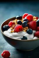 lleno de nutrientes desayuno cuenco - avena, yogur, y bayas - generativo ai foto