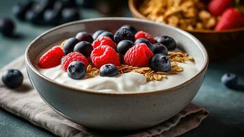 Nutritious Oatmeal and Berry Breakfast Delight - Generative AI photo