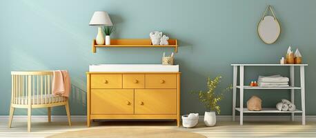 Children s changing table in the room photo