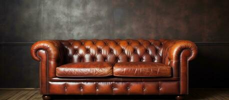 A worn brown leather sofa in the apartment perfect for unwinding photo