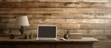 An antique computer on a wooden table in the living area photo