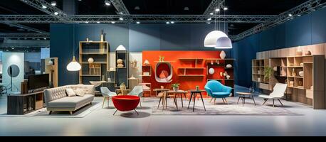 Close up of interior design stands and home architecture solutions at BIFE International Furniture Fair in Bucharest Romania photo