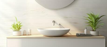 Modern bathroom with sink faucet and mirror photo