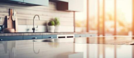 Blurred modern kitchen interior image as background photo