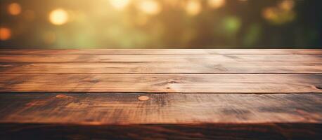 Blurry background with close up view of wooden table photo