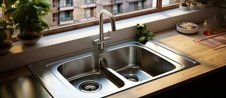 Kitchen sink made of stainless steel photo