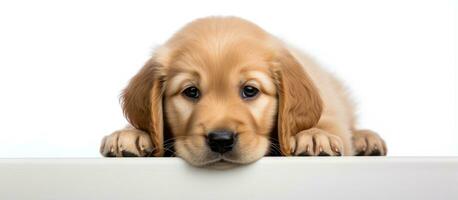 A young golden retriever puppy two weeks old alone in a picture photo