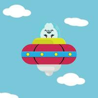 a cartoon sheep flying in a spaceship vector