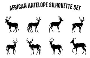 African antelope vector silhouette bundle, Black silhouettes of antelope Animals isolated on a white background