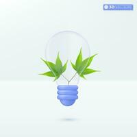 Light bulb transparency and green meple. develop environment, ecology, idea metaphor. 3D vector isolated illustration design Cartoon pastel Minimal style. You can used for mobile app, ux, ui, print ad