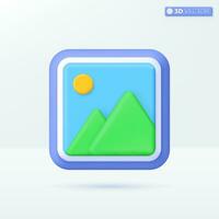 Gallery Image icon symbols. Mountains with Sun, sky, photo, jpg file, landscape concept. 3D vector isolated illustration design. Cartoon pastel Minimal style. You can used for design ux, ui, print ad.