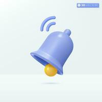 Notification message bell icon symbols. internet message, receive email, sms concept. 3D vector isolated illustration design. Cartoon pastel Minimal style. You can used for design ux, ui, print ad.