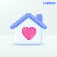Stay and love home icon symbols. pink heart, Lovely, valentine, family and care concept. 3D vector isolated illustration design. Cartoon pastel Minimal style. You can used for design ux, ui, print ad.