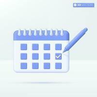 Calendar appointment icon symbols. Schedule assignment, business event planning concept. 3D vector isolated illustration design. Cartoon pastel Minimal style. You can used for design ux, ui, print ad.