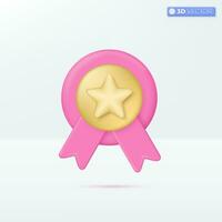 Medal with golden star and ribbons icon symbols. prize, winner, high quality guarantee concept. 3D vector isolated illustration design. Cartoon pastel Minimal style. You can used for ux, ui, print ad.