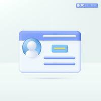 ID verification card icon symbols. Driver license, plastic card, User badge concept. 3D vector isolated illustration design. Cartoon pastel Minimal style. You can used for design ux, ui, print ad.