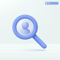 Magnifying glass. Search, discovery, finding details, research, analysis concept. 3D vector isolated illustration design. Cartoon pastel Minimal style. You can used for mobile app, ux, ui, print ad.