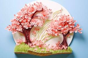 Elegant Paper Cut Floral Decoration - Generative AI photo