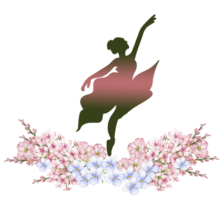 Composition of dancing ballerina with flowers. png