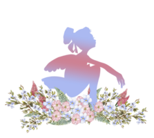 Composition of dancing ballerina with flowers. png