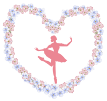 Composition of dancing ballerina in flower heart. png