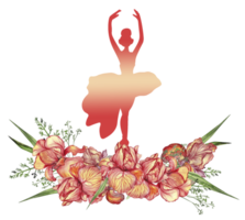 Composition of dancing ballerina with flowers. png