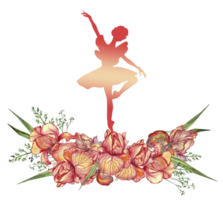 Composition of dancing ballerina with flowers. png