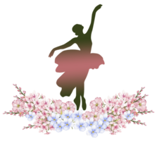 Composition of dancing ballerina with flowers. png