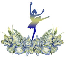 Composition of dancing ballerina with flowers. png