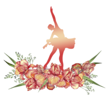 Composition of dancing ballerina with flowers. png