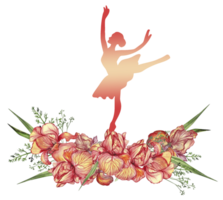 Composition of dancing ballerina with flowers. png