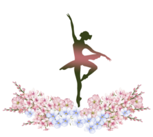 Composition of dancing ballerina with flowers. png