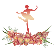 Composition of dancing ballerina with flowers. png