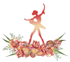 Composition of dancing ballerina with flowers. png