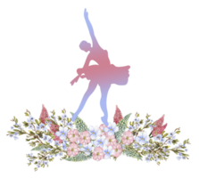 Composition of dancing ballerina with flowers. png