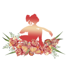 Composition of dancing ballerina with flowers. png