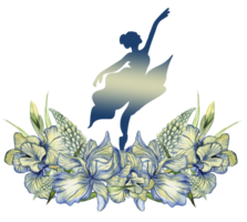 Composition of dancing ballerina with flowers. png