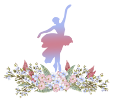 Composition of dancing ballerina with flowers. png