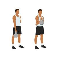 Man doing Bicep curl with kettlebell exercise. Flat vector illustration isolated on white background