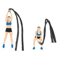 Woman doing battle rope double arm slams exercise. vector