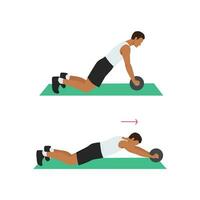 Man doing Ab roller exercise. Flat vector illustration isolated on white background