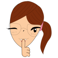 A little girl character holding hand near mouth silence. Shhh symbol png