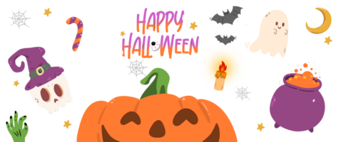 Happy Halloween day theme item collection ghost and pumpkin horror illustration png