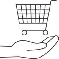 Hand giving shopping cart line icon png