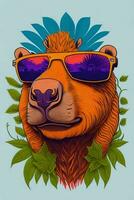 A detailed illustration of a Capybara for a t-shirt design, wallpaper, and fashion photo