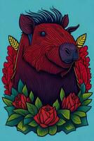 A detailed illustration of a Capybara for a t-shirt design, wallpaper, and fashion photo